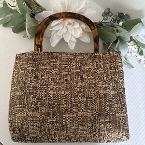 Vintage Hand Bag Vintage Acrylic Animal Print Straw Brown Tan Unique Rare
